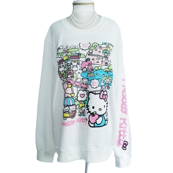 NEW Hello Kitty White Fleece Lined Sweatshirt Size L - Picture 1 of 16